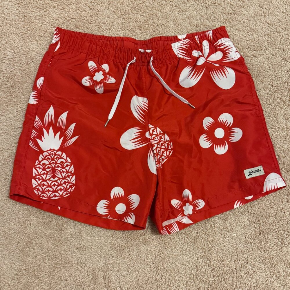 Bather Red Coastal Floral Swim Trunk - Medium Excellent Condition